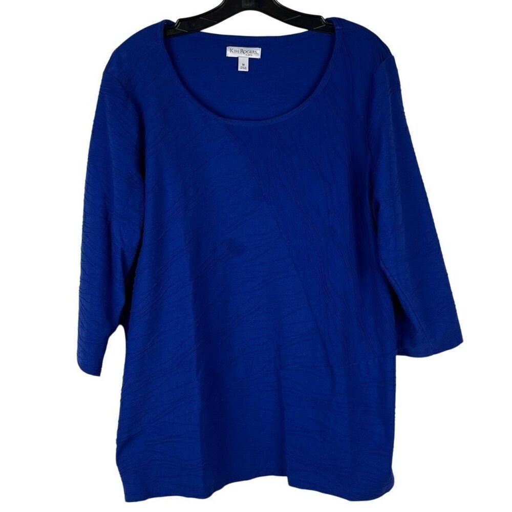 Kim Rogers Curvy Geometric Blue Pullover 3/4 Sleeve Blouse 1X